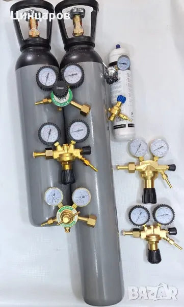 Азот регулатори 10÷100bar, редуцир, бутилки 1÷10л, преход климатик, редукции, снимка 1