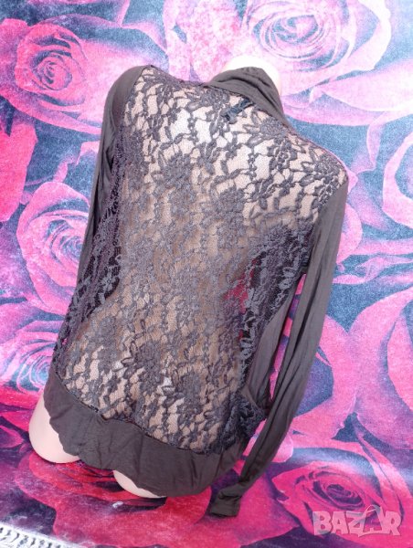 Кафява тънка жилетка от трико с дантелен гръб С, снимка 1