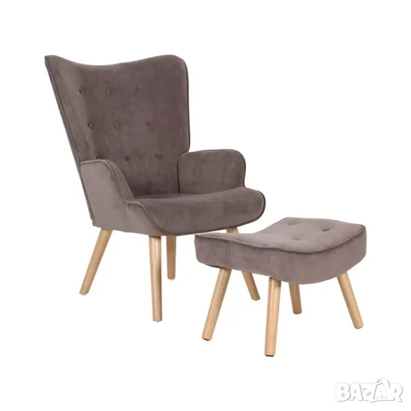 Комплект с табуретка и фотъойл стол Alma натурално велурено кафяво, снимка 1