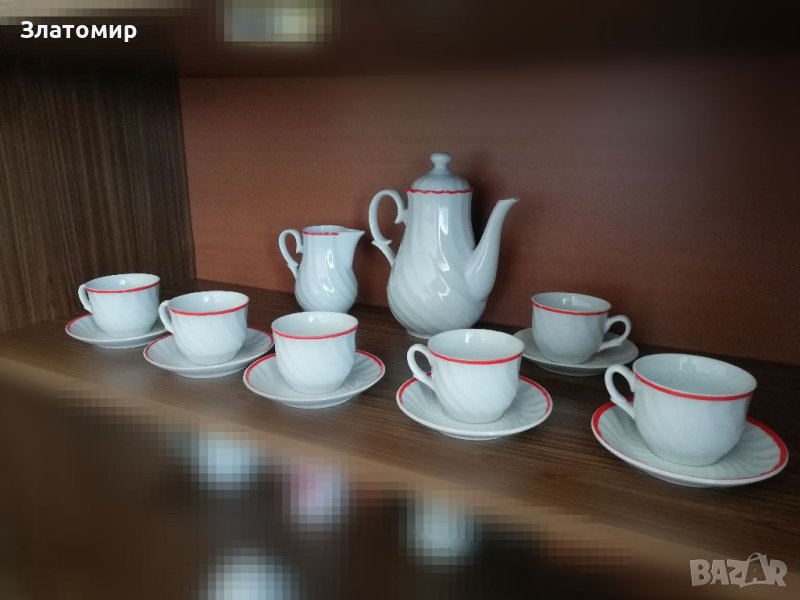 БГ сервиз за кафе с чайник, каничка за мляко и 6 чаши с чинийки, снимка 1