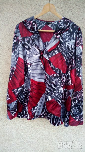 Дамска стилна блуза от цветен сатен с дълъг ръкав, снимка 1