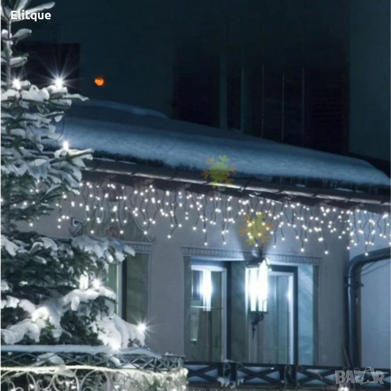Коледна украса LED ресни 12 метра – водоустойчива инсталация с 8 режима , снимка 1
