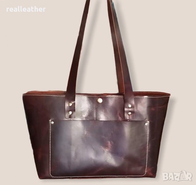 Семпла дамска чанта от естествена кожа, снимка 1