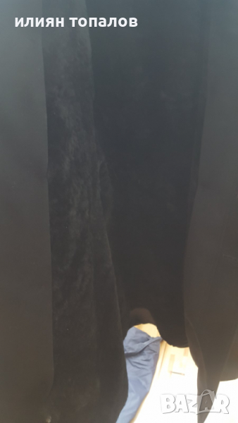 Черна шуба от плат с цяла подплата от агнешка кожа , снимка 1