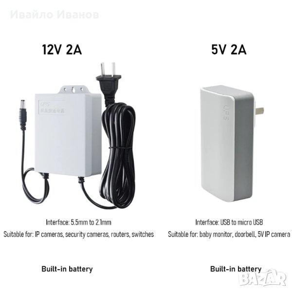 UPS адаптер за камери,рутери,NVR и др.  220V към 12V/2A или 5V/2A, снимка 1