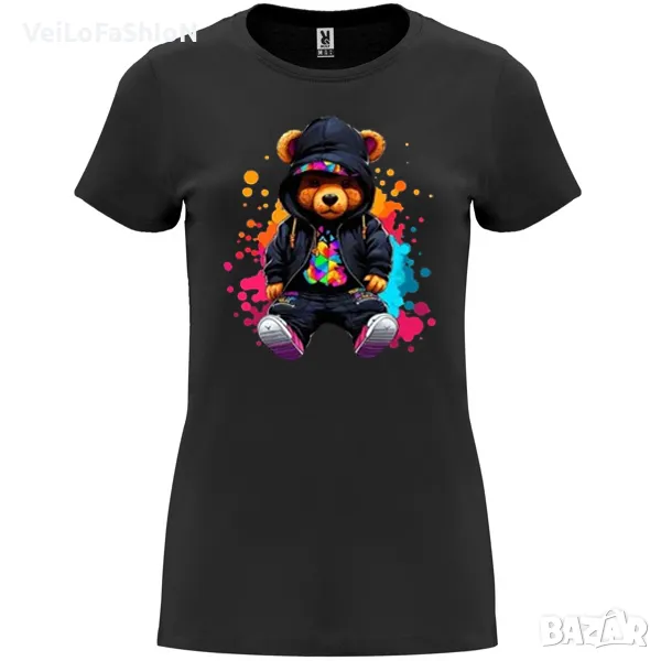 ХИТ Нова сладка дамска тениска с Мече - Bear в черен цвят, снимка 1