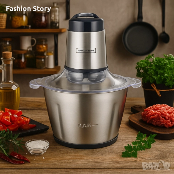 Електрически чопър с купа от неръждаема стомана Royalty Line RL-MCE300.34.18 / RL-MCE600.34.18, снимка 1