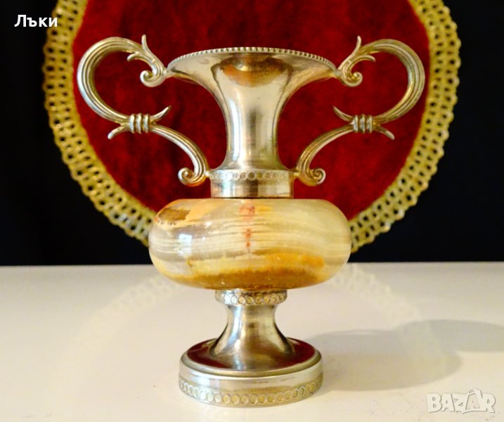 Посребрена амфора,ваза,свещник,оникс. , снимка 1