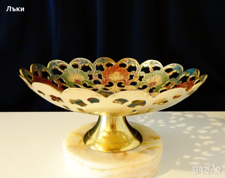 Бронзова фруктиера Британска Индия,клетъчен емайл , снимка 1