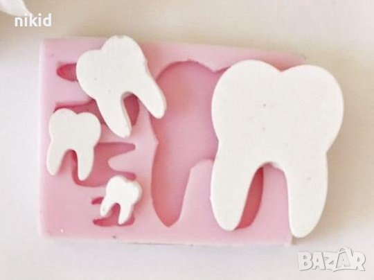 4 размера зъб зъбче зъби корен силиконов молд форма фондан шоколад гипс, снимка 1
