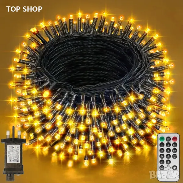 Realky коледни лампички, 41,2 м, 320LED водоустойчиви, с 8 режима, дистанционно, (топло бяло), снимка 1