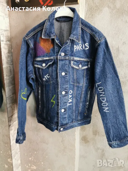 Дънково яке персонализирано уникат ръчно рисувано, снимка 1