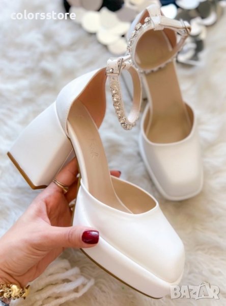 Сандали на ток - бяла кожа - VSN1, снимка 1