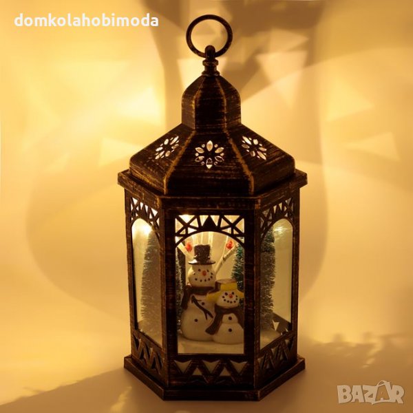 Коледен фенер, LED осветление, Снежни чосеци с елхи и сняг, снимка 1