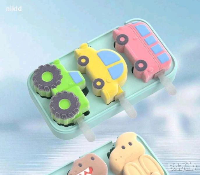 Трактор Автомобил Кола Автобус ескимо сладолед силиконов молд форма десерти Попсикъл, снимка 1