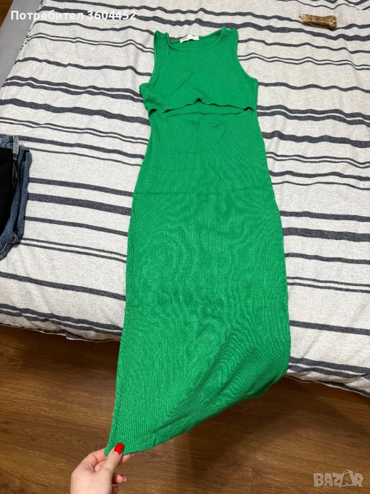 Зелена изчистена рипсена рокля, снимка 1