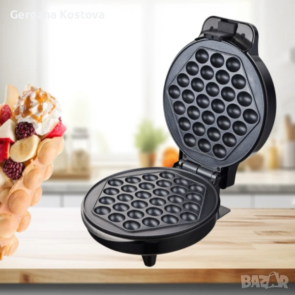 🧇 Гофретник Bubble Waffle Rosberg – 1000W, Черен, 2 години гаранция, снимка 1
