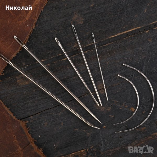 Комплект 7 Сарашки игли , игли за шиене на кожа кожарски игли крива игла , снимка 1