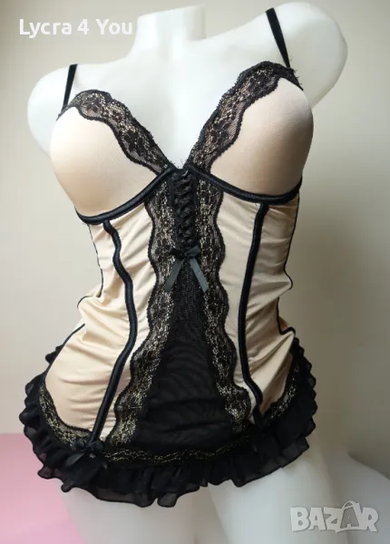 Censored 75B телесен цвят корсет с черна дантела и тюл, снимка 1
