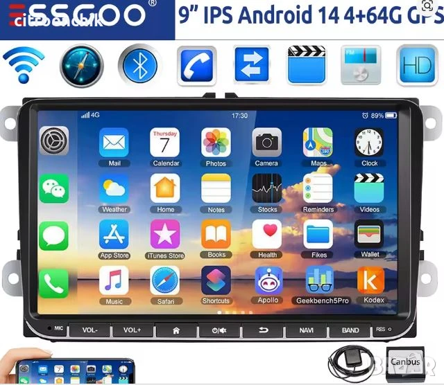 Мултимедия 9" Android 14 4G+64G за VW Volkswagen Golf, Passat, Tiguan SEAT SKODA, снимка 1