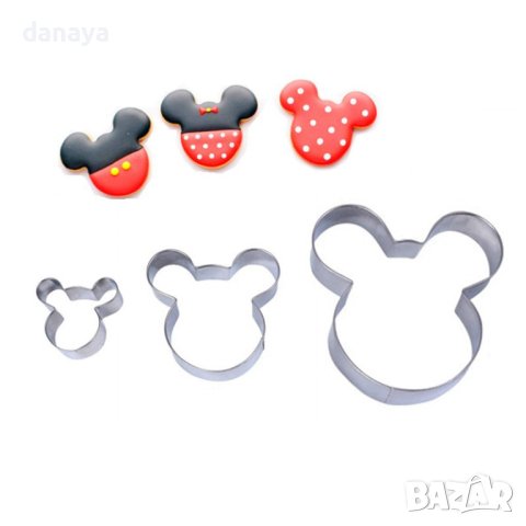 3357 Комплект метални форми за сладки Мики Маус, 3 броя