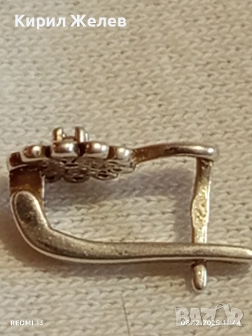 Сребърна обеца с флорален мотив и 8к златно покритие 20686, снимка 9 - Обеци - 52687625