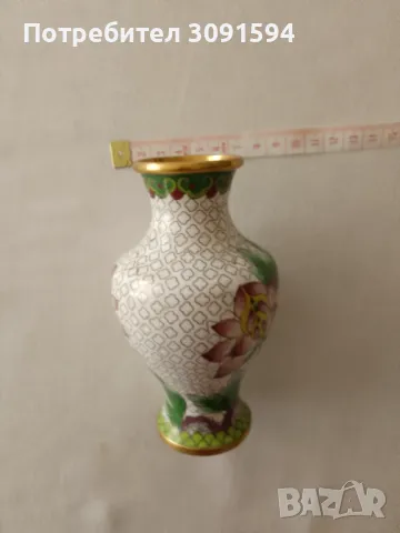 медна ваза Cloisonne - клозоне, клетъчен емайл., снимка 7 - Антикварни и старинни предмети - 47834680