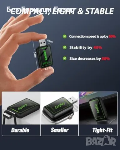 Нов Wireless CarPlay адаптер Diyauder за коли след 2016 Plug & Play, снимка 4 - Друга електроника - 50187446