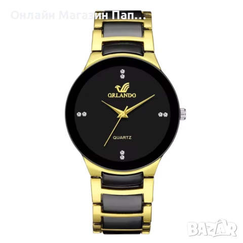 ORLANDO мъжки кварцов часовник – Черен циферблат, златно-черна верижка