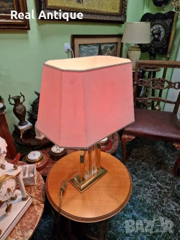 Уникална рядка антикварна немска дизайнерска настолна лампа от масивен месинг и кристал , снимка 4 - Настолни лампи - 48418130