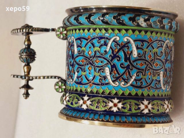 RRR. Сребърен 88 подстакан,изработен от руски ювелир( И.П.Хлебников поставчик императорского двора), снимка 2 - Антикварни и старинни предмети - 52826483