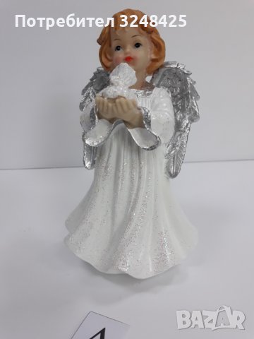 Бяло и сребристо -  Ангел изправен с гълъб - Модел А, снимка 5 - Статуетки - 37925726
