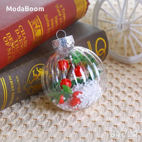 Комплект от 6 прозрачни топки за елха пълни с коледна декорация, снимка 6 - Декорация за дома - 48201083