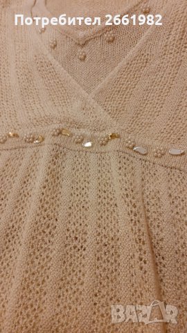 Златиста мрежеста блуза с бродирани камъчета, снимка 5 - Блузи с дълъг ръкав и пуловери - 34740848