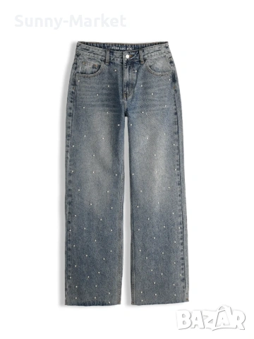 Дамско дънки с широки крачоли и перли, снимка 4 - Дънки - 53508222