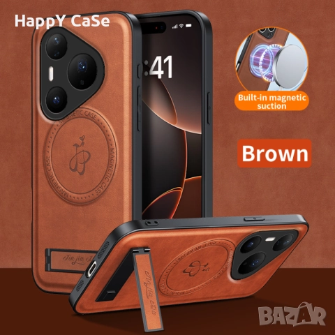Huawei Pura 80 / 80 Pro / 80 Ultra / LEATHER MAGSAFE Кожен кейс калъф гръб със стойка, снимка 4 - Калъфи, кейсове - 51493535