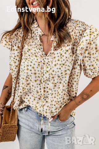 Дамска блуза с къс ръкав и флорален принт, снимка 3 - Корсети, бюстиета, топове - 40698121