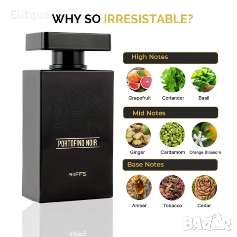 Оригинален Арабски парфюм PORTOFINO NOIR RiiFFS Eau De Perfume 100ml , снимка 2 - Дамски парфюми - 52889329