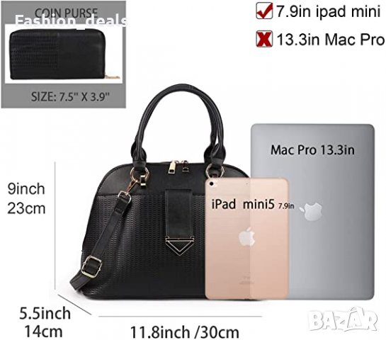 Нова стилна елегантна черна дамска чанта от изкуствена кожа + портмоне, снимка 2 - Чанти - 33611404