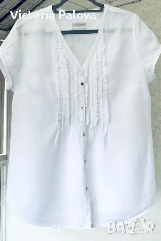 Бяла ленена блуза-риза CHRISTIAN BERG, снимка 14 - Ризи - 49875455