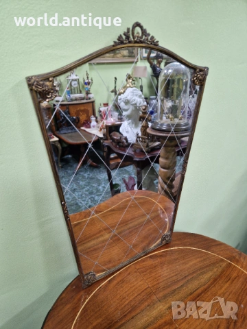 Страхотно антикварно английско бронзово огледало , снимка 2 - Антикварни и старинни предмети - 53214374