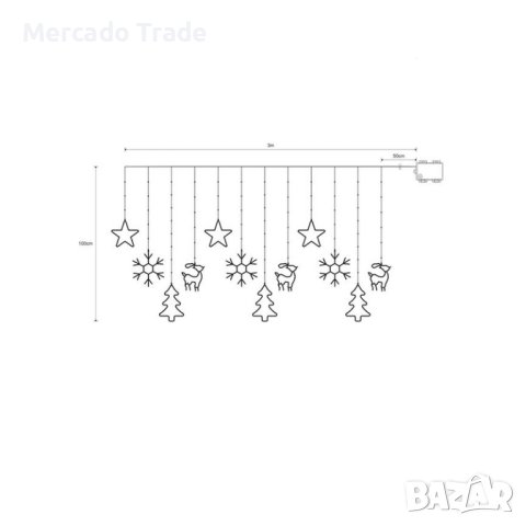 Декоративна коледна LED завеса Mercado Trade, 12 фигурки, 198 крушки, снимка 6 - Лед осветление - 43288980