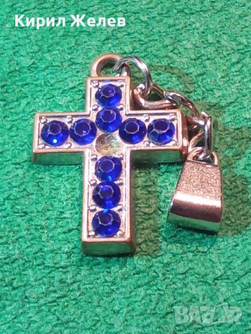 МЕДНО КРЪСТЧЕ с КРАСИВИ СИНИ КРИСТАЛИ ФАСЕТИРАНИ 13459, снимка 2 - Колиета, медальони, синджири - 29825617