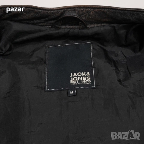 JACK & JONES Мъжко Кожено Яке Рокерско Мото Естествена Кожа M-L, снимка 5 - Якета - 46869715