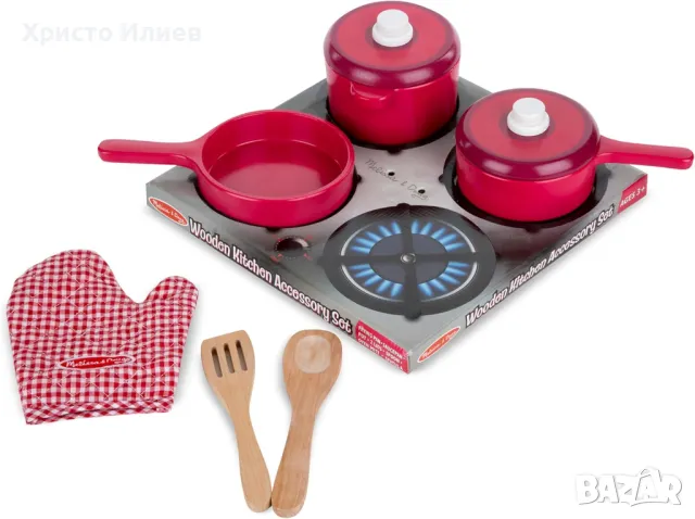 Дървен комплект за готвене Melissa and Doug тенджери и тиган, снимка 8 - Други - 50298111