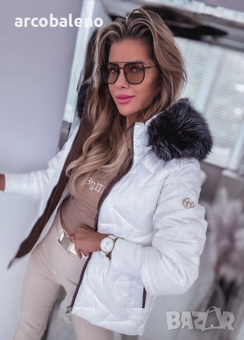 Бяло дамско ватирано яке с кожа , снимка 5 - Якета - 52000184
