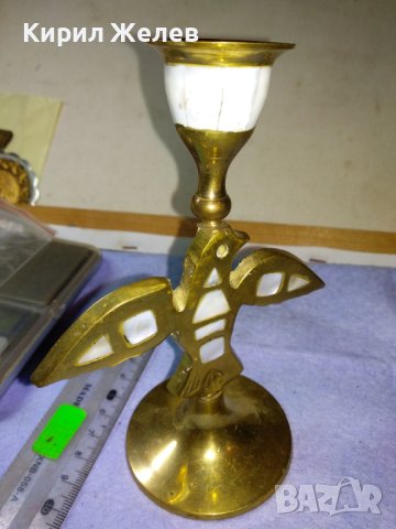 Стар ВЕЛИКОЛЕПЕН БРОНЗОВ СВЕЩНИК - ГЪЛЪБЧЕ с РЪЧНО ИНКРУСТИРАН КРАЛСКИ СЕДЕФ МАЙСТОРСКА РАБОТА 42645, снимка 12 - Декорация за дома - 43828164