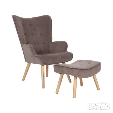 Комплект с табуретка и фотъойл стол Alma натурално велурено кафяво