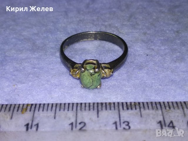 Стар АНГЛИЙСКИ СРЕБЪРЕН ПРЪСТЕН ЛАКИРАНО СРЕБРО 925 с НАТУРАЛЕН ШЛИФОВАН НЕФРИТ и ЦИРКОНИ 39897, снимка 12 - Пръстени - 43221752