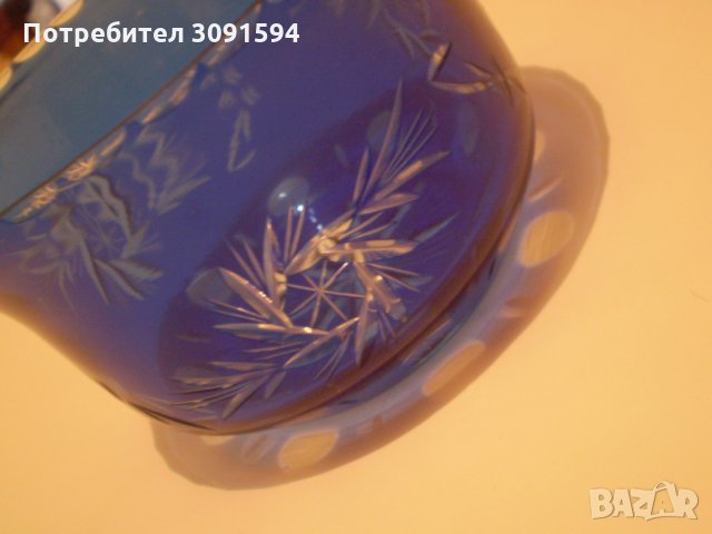  Синя Стара Бохемия Кристално Стъкло Купа, снимка 5 - Антикварни и старинни предмети - 35282724